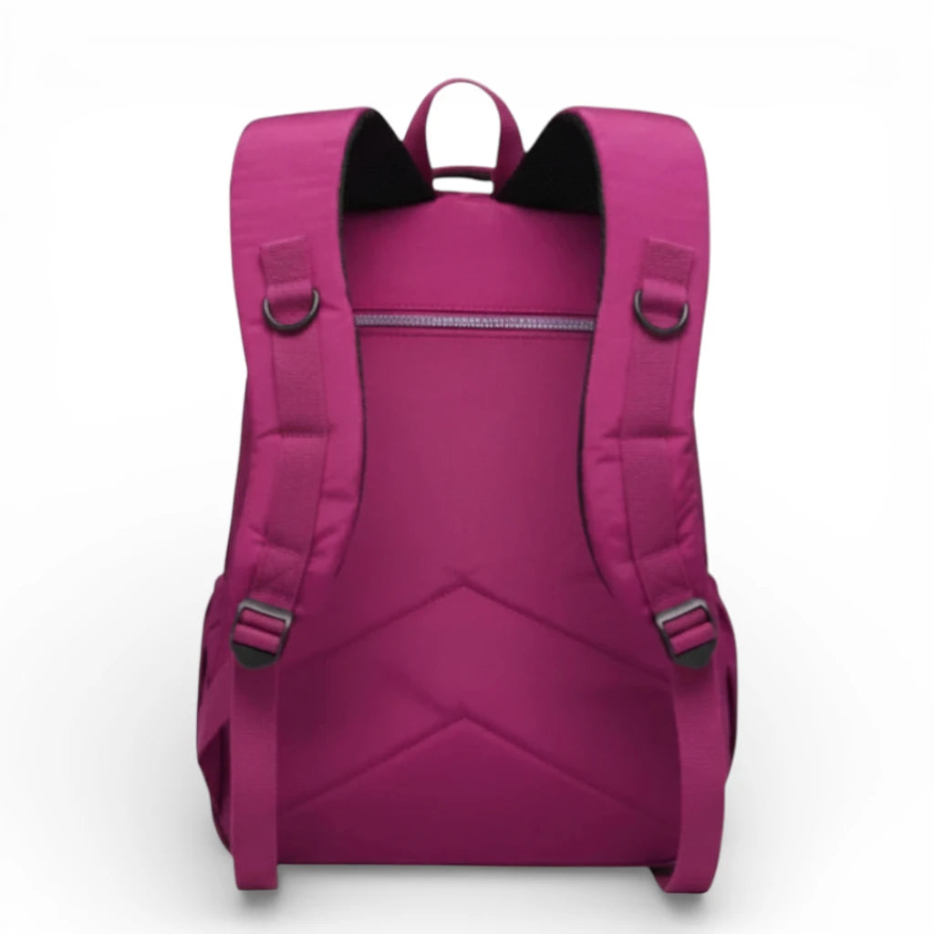 Dos du sac à dos collège fille fuchsia avec bretelles rembourrées ajustables