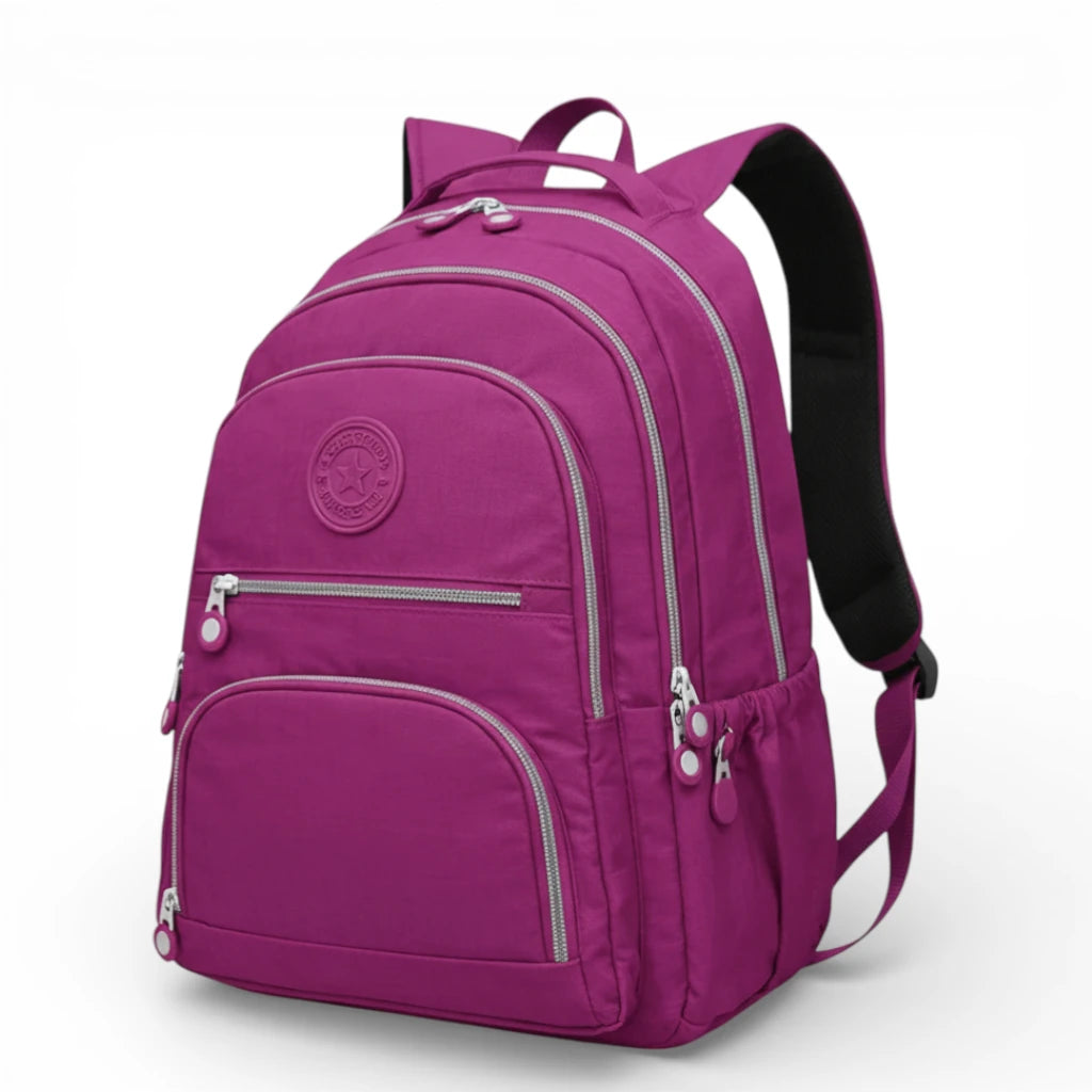 Sac à dos collège fille fuchsia grande capacité avec poches zippées