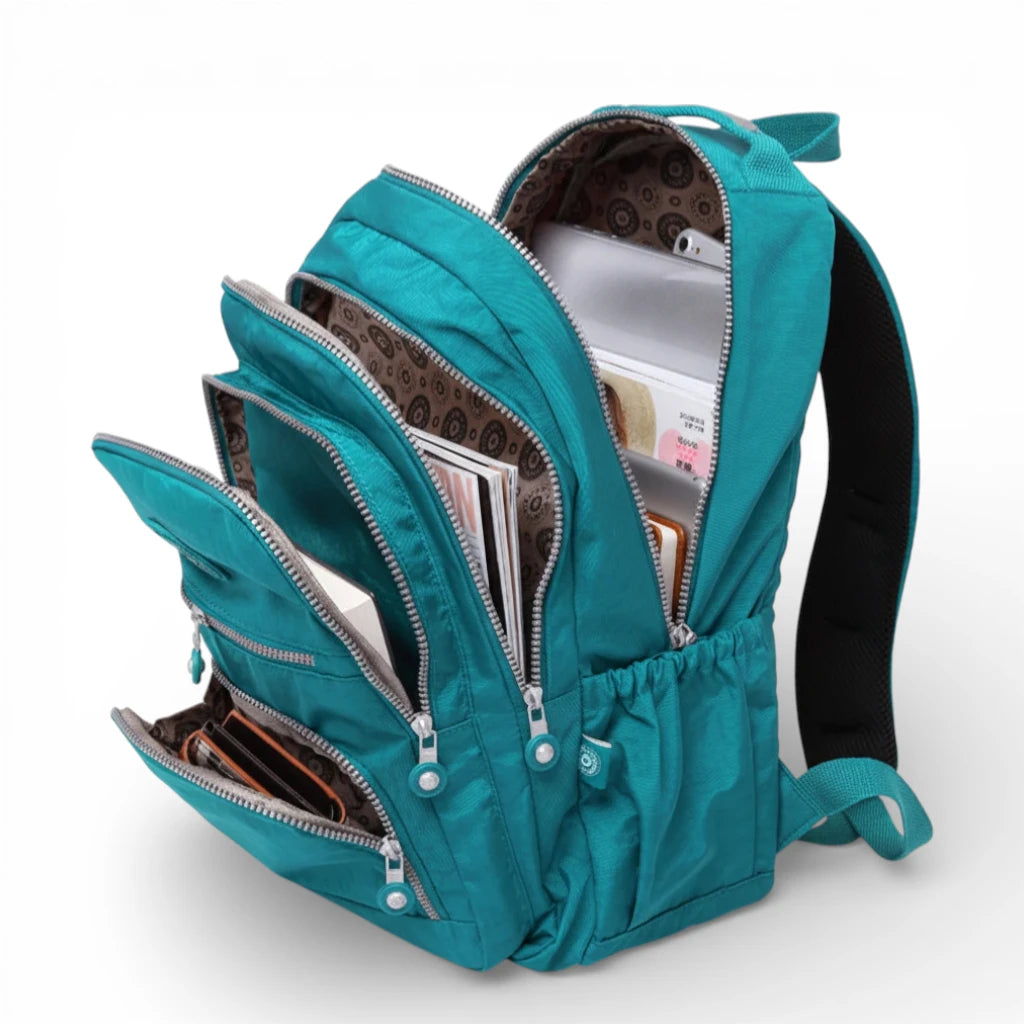 Sac à dos collège fille turquoise avec compartiments multiples et rangement organisé