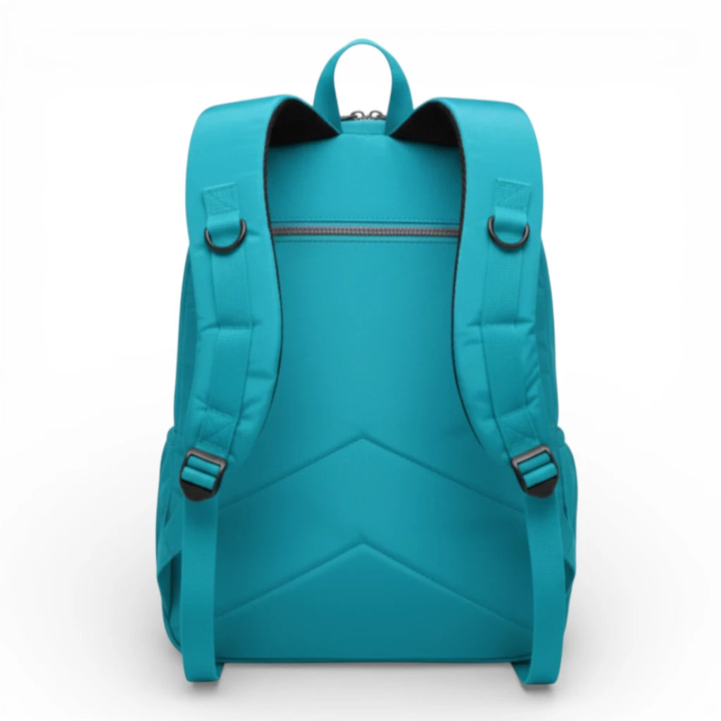 Dos du sac à dos collège fille turquoise avec bretelles rembourrées ajustables