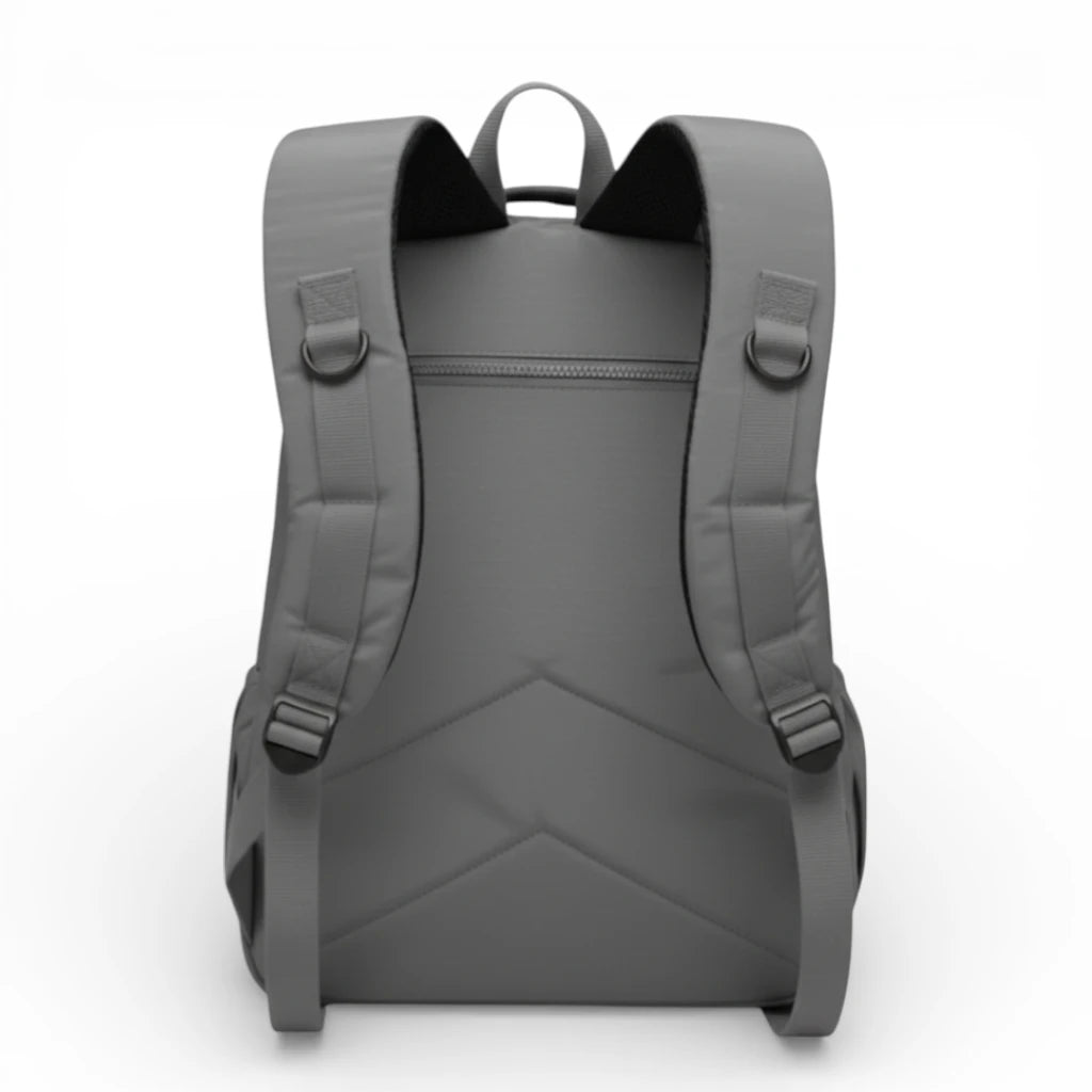 Dos du sac à dos collège garçon gris avec bretelles rembourrées ajustables