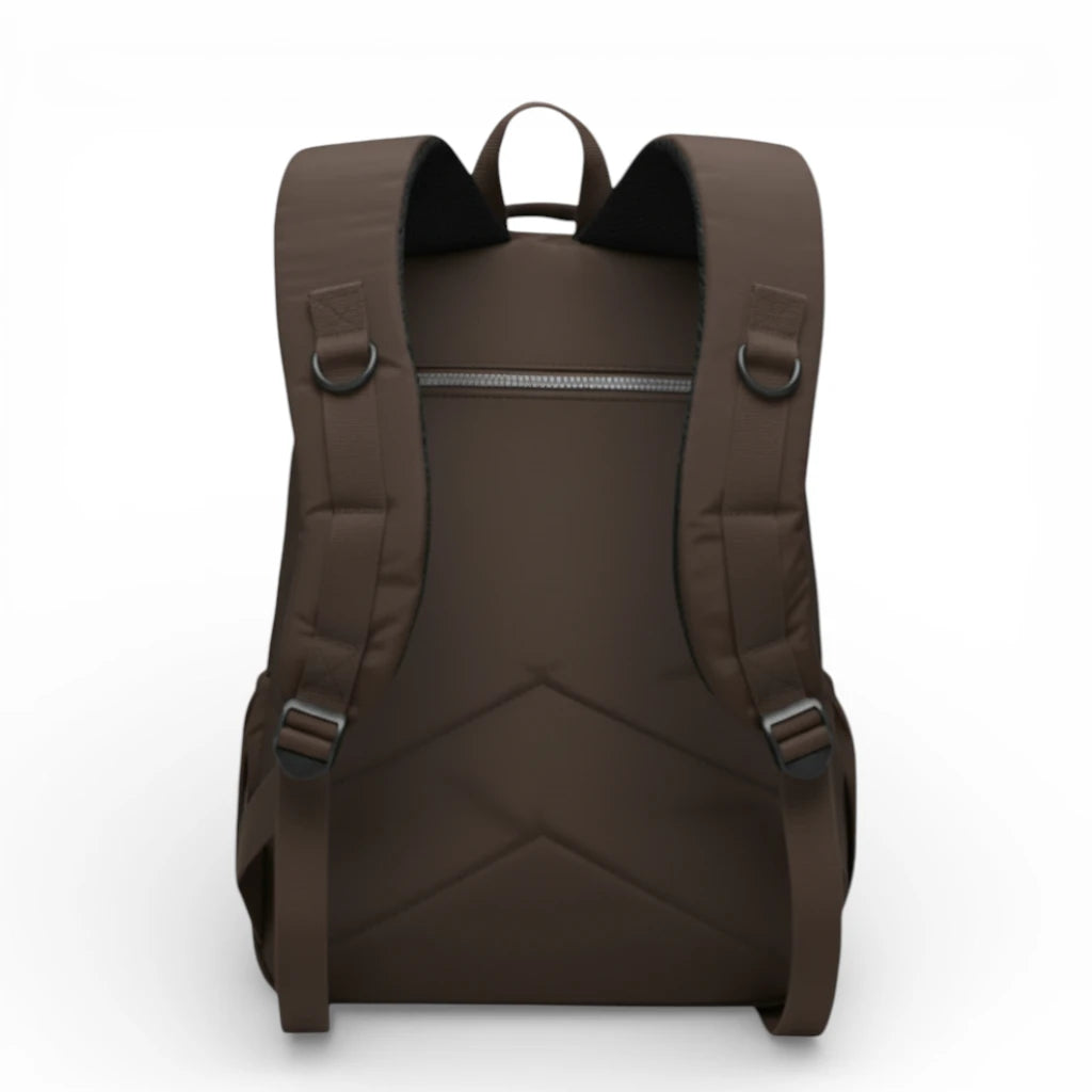 Dos du sac à dos collège garçon marron avec bretelles rembourrées ajustables