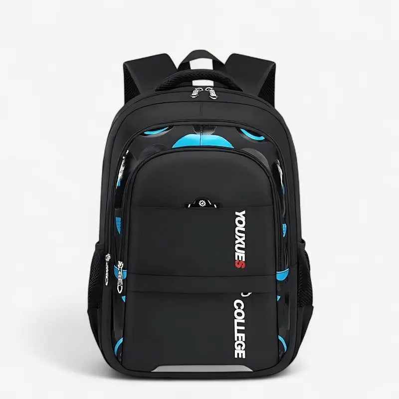 Sac à dos collège noir et bleu pour garçon avec poches multiples