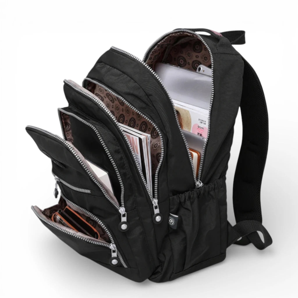 Sac à dos collège garçon noir avec compartiments multiples et rangement organisé