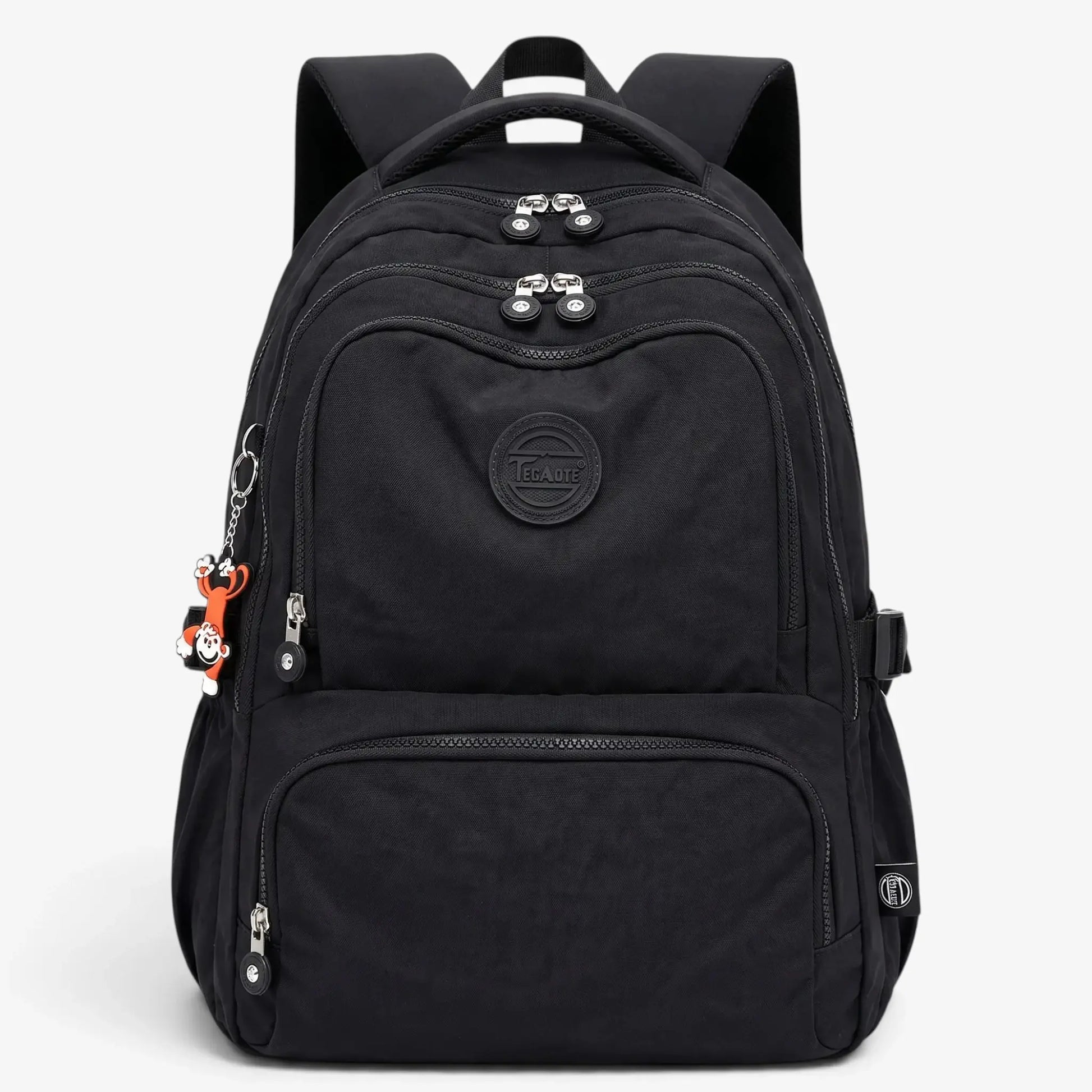 Sac à dos collège garçon noir grande capacité en nylon imperméable avec poches zippées