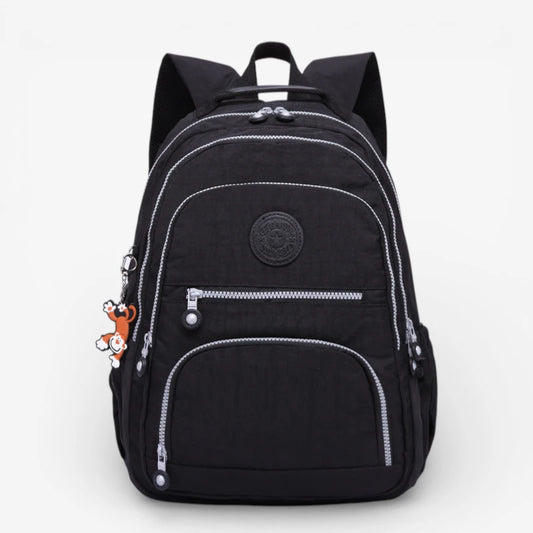 Sac à dos collège garçon noir grande capacité en nylon imperméable avec poches zippées