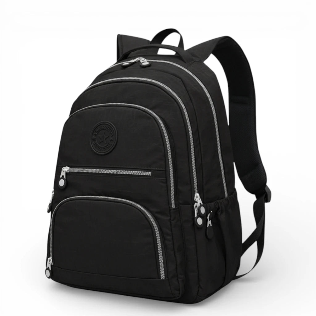 Sac à dos collège garçon noir grande capacité avec poches zippées