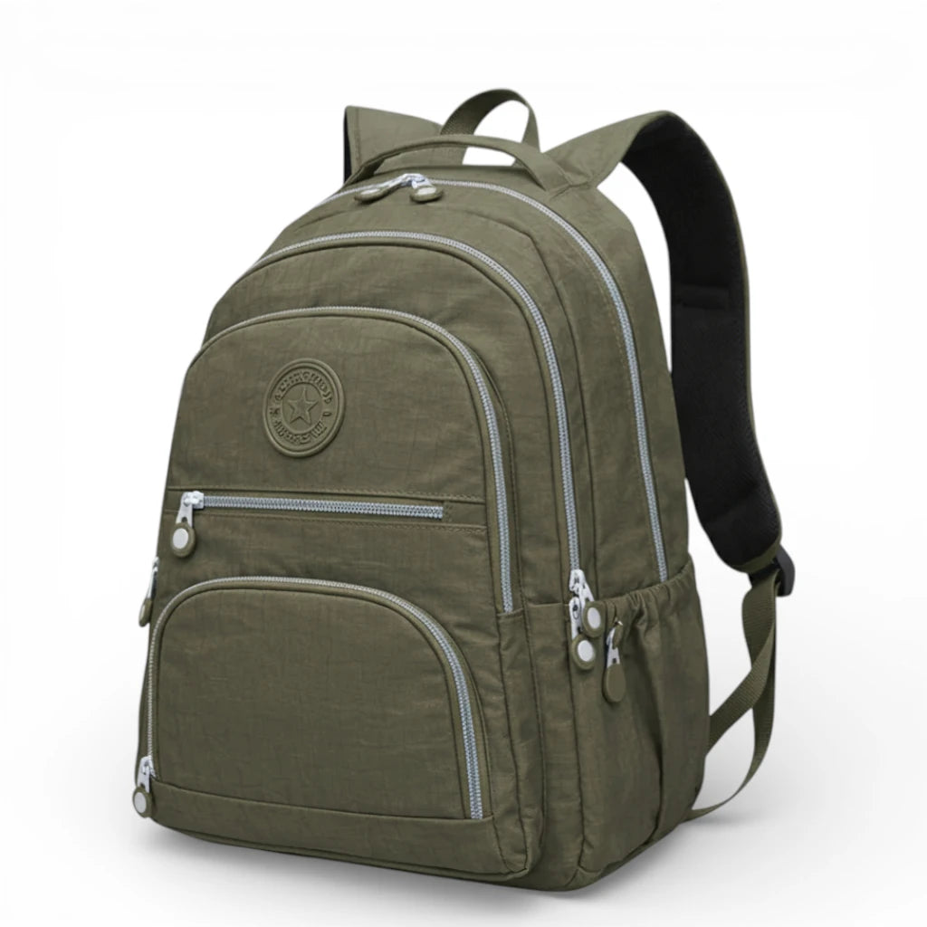 Sac à dos collège kaki grande capacité avec poches zippées