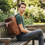 Sac à dos en cuir vintage homme à double poignée – format 35L - Vignette | Sacs pour tous