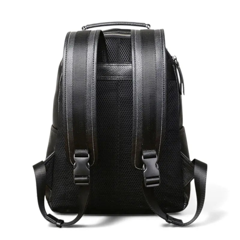 Vue de dos du sac à dos homme en cuir avec bandes contrastées