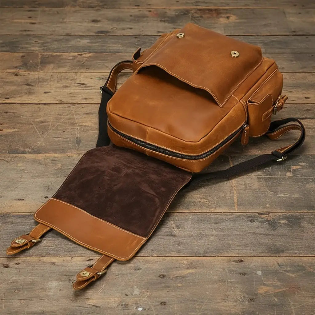 sac à dos cuir homme vintage ouvert intérieur grande capacité rangement