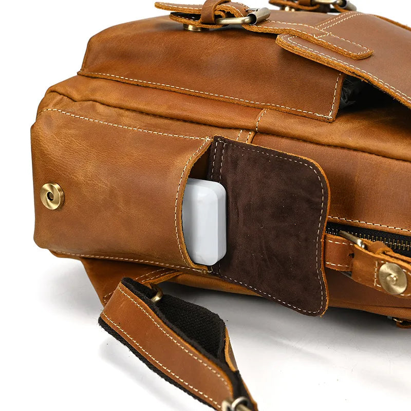 poche sac à dos cuir homme vintage rangement accessoires cuir finition détail