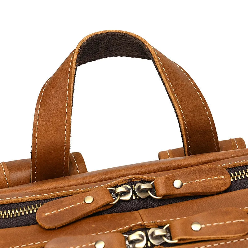 Poignée renforcée et fermeture éclair sac à dos cuir homme
