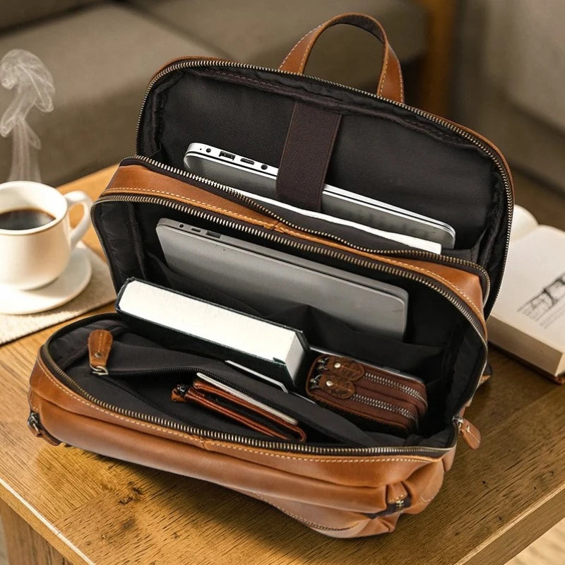 Intérieur sac à dos cuir homme avec compartiments et rangement