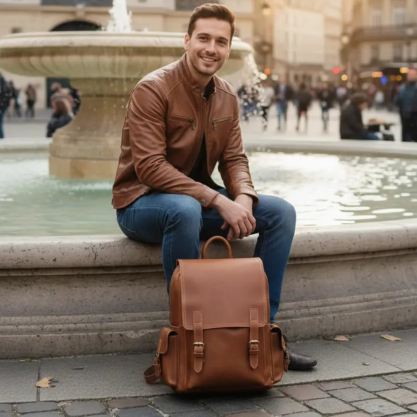 ac à dos cuir homme vintage marron grande capacité style rétro quotidien