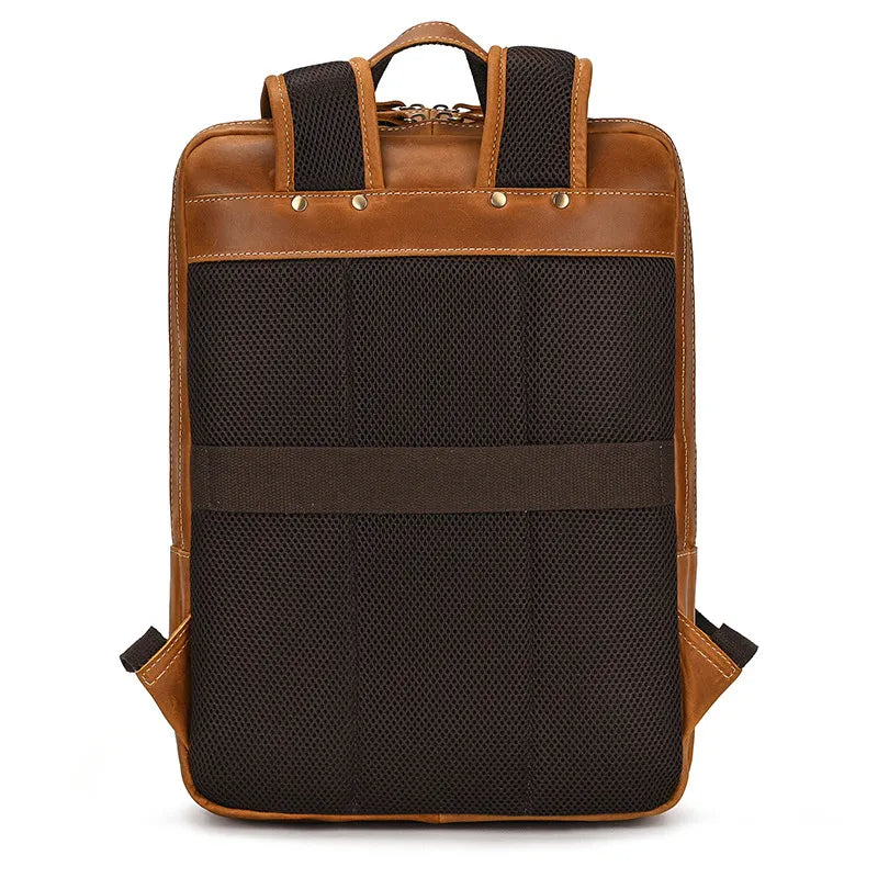 Vue arrière sac à dos cuir homme camel avec maintien dorsal