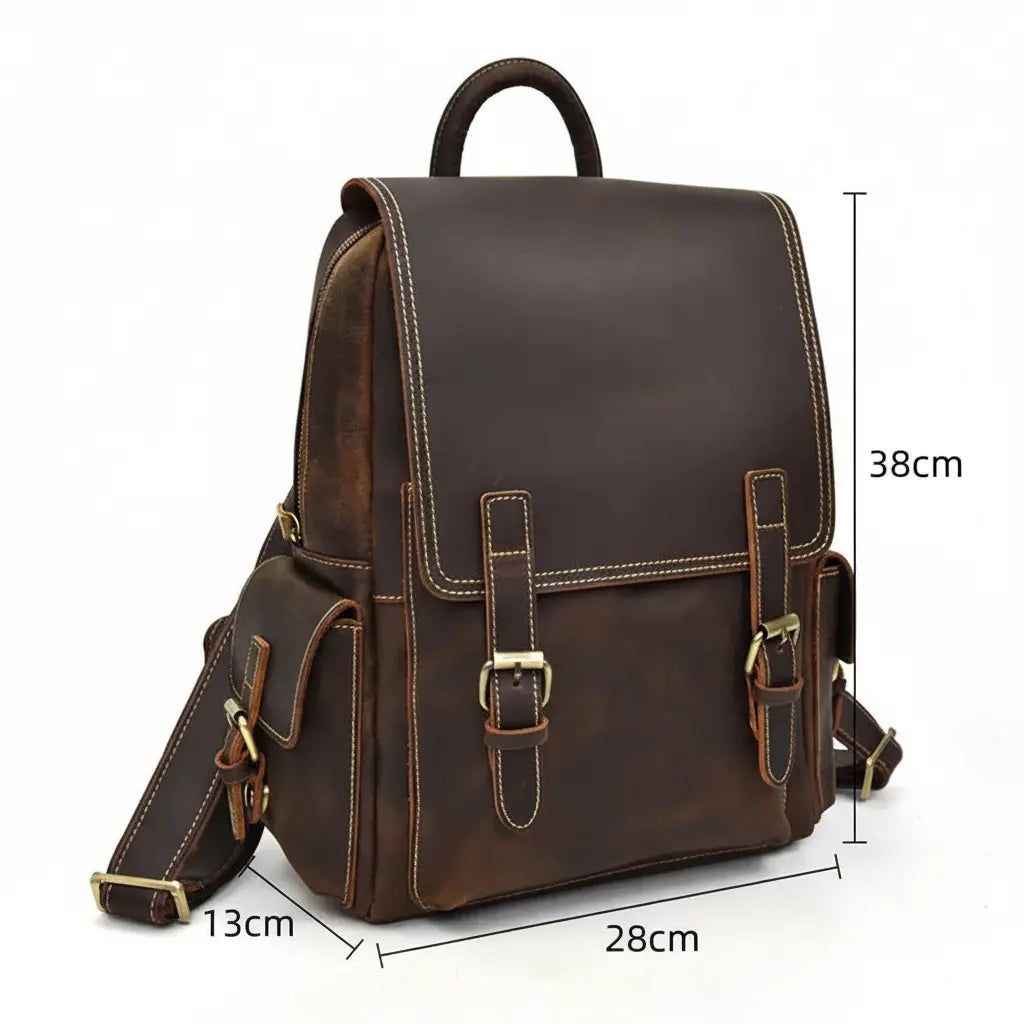 sac à dos cuir vachette homme vintage marron foncé dimensions 38 cm hauteur