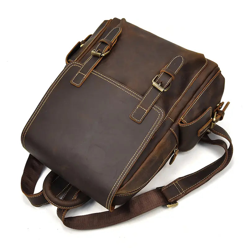 sac à dos cuir vachette homme vintage marron foncé vue latérale profil