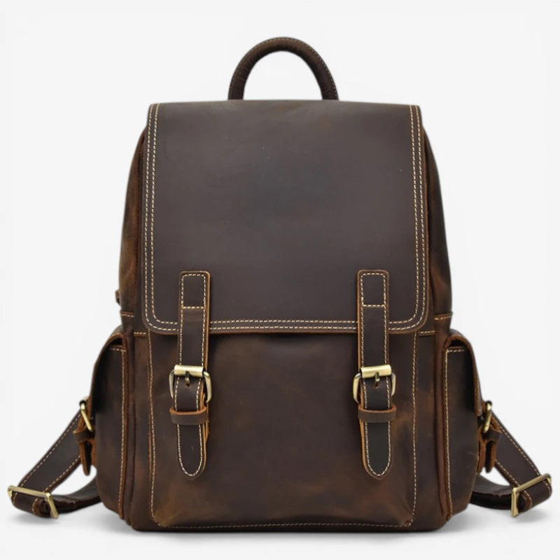 sac à dos cuir vachette homme vintage marron foncé sac à dos rétro urbain grande capacité