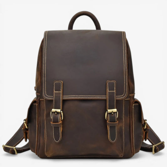sac à dos cuir vachette homme vintage marron foncé sac à dos rétro urbain grande capacité