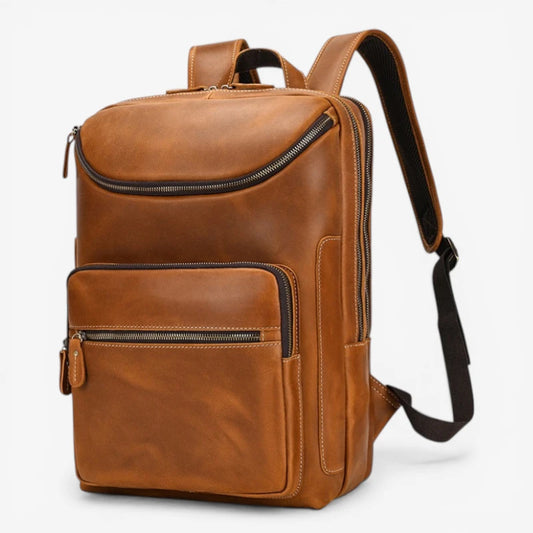 Sac à dos cuir vachette pleine fleur homme camel style vintage avec grande capacité