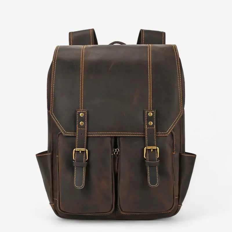 Sac à dos en cuir de vachette vintage pour homme brun foncé vue de face