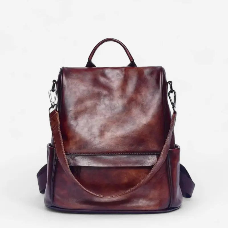 Sac à dos en cuir véritable brun foncé unisexe vue de face