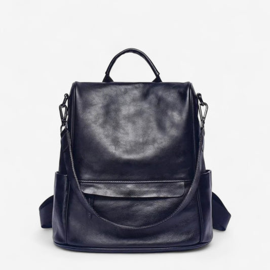 Sac à dos en cuir véritable noir unisexe style vintage avec poches antivol