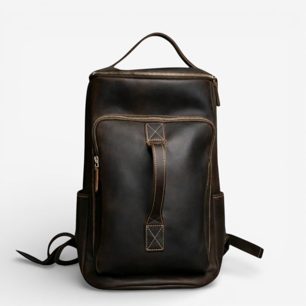 Sac à dos en cuir vintage pour homme avec double poignée et grande capacité