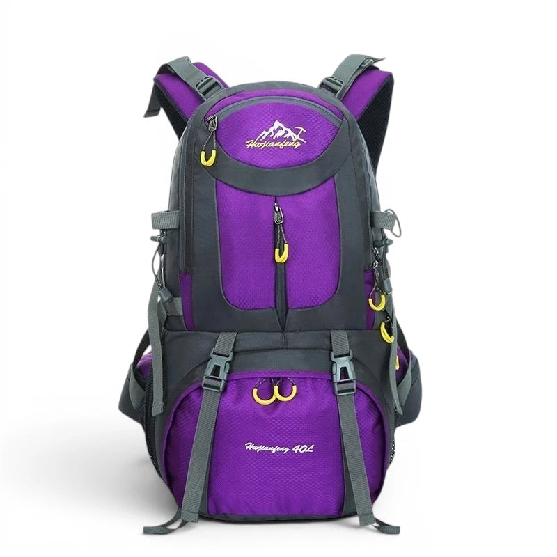 Sac à dos randonnée 40L violet et gris – modèle imperméable, confortable et fonctionnel pour la marche, la rando et les sports de plein air