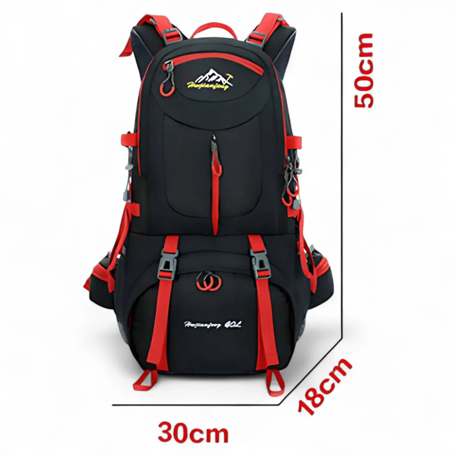 Sac à dos de randonnée 40L noir et rouge – dimensions 50×30×18 cm – format compact pour trekking