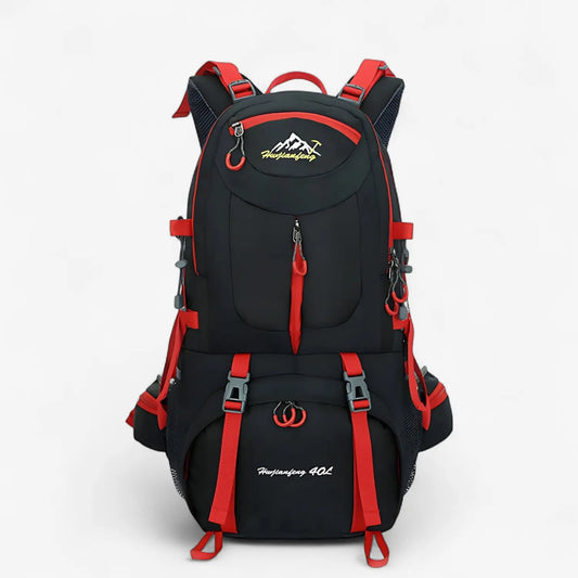 Sac à dos de randonnée 40L noir et rouge, léger et robuste pour trekking & outdoor – modèle unisexe avec sangles de compression et multiples poches – sac de sport et voyage