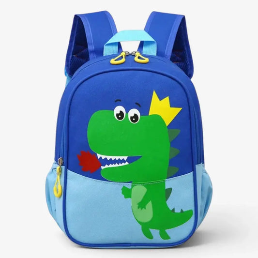 Sac à dos dinosaure bleu pour enfant avec motif couronne et flammes