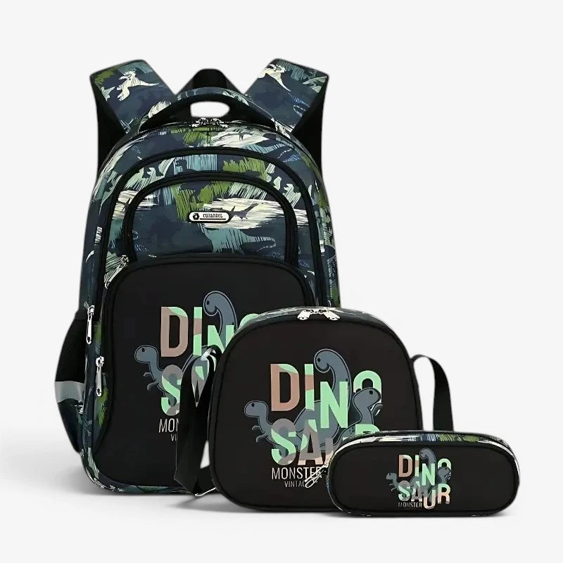 Sac à dos dinosaure garçon ensemble 3 pièces avec trousse et sac repas