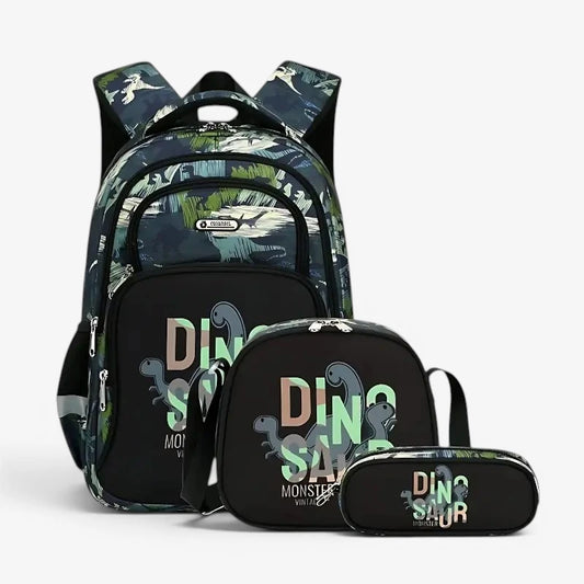 Sac à dos dinosaure garçon ensemble 3 pièces avec trousse et sac repas
