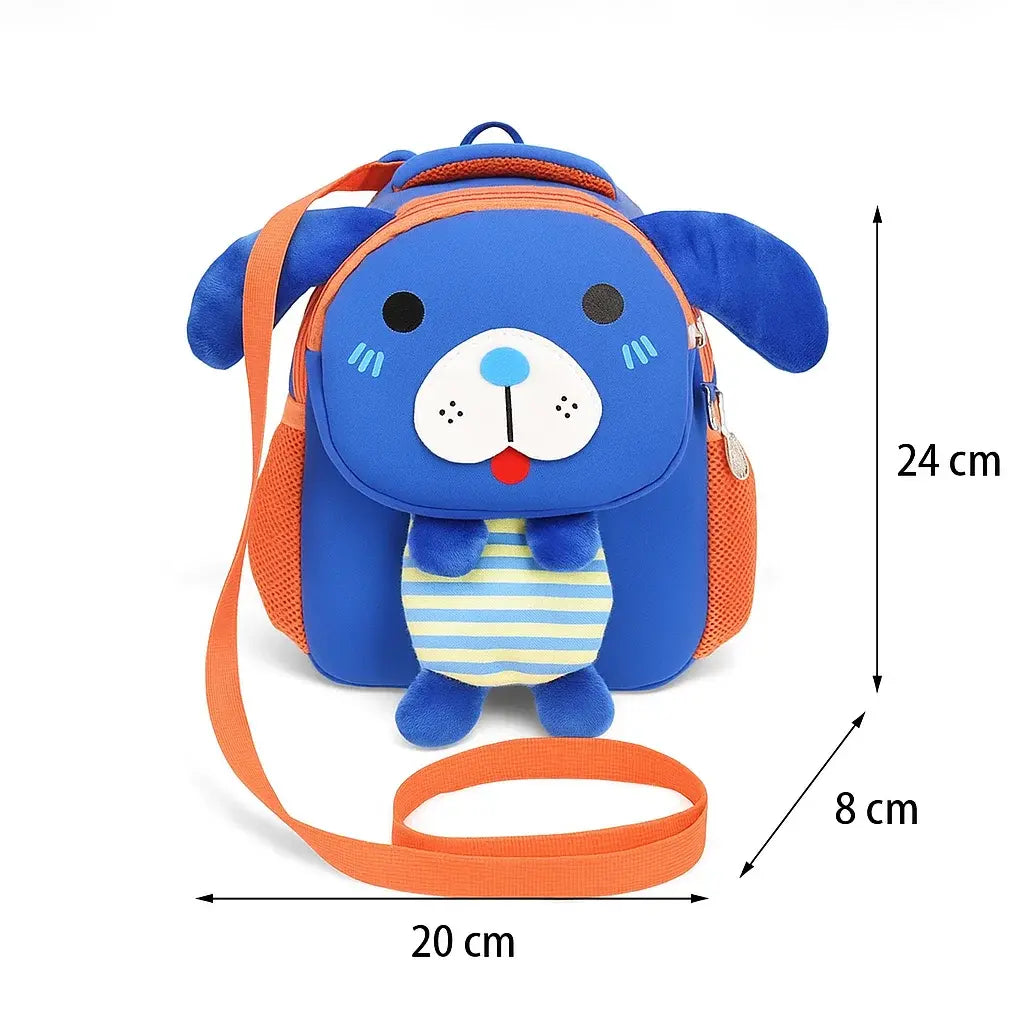 Sac à dos enfant chien bleu marine avec dimensions 24 cm x 20 cm x 8 cm