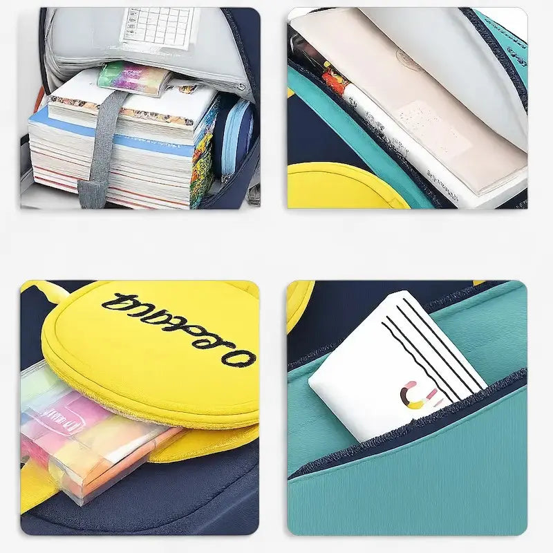 Compartiment intérieur d’un sac à dos ergonomique enfant avec fournitures scolaires