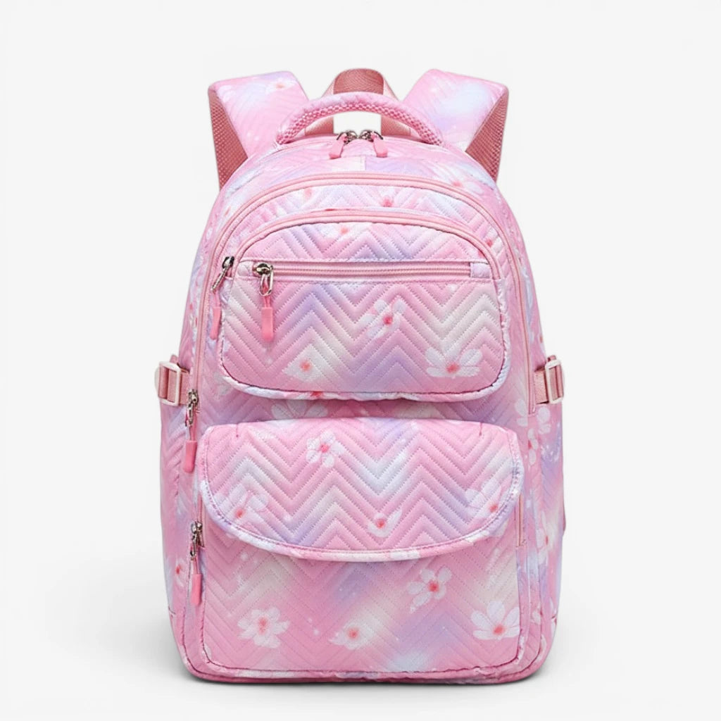 Vue de face du sac à dos ergonomique fille rose pour école primaire et collège
