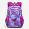Vue avant du sac à dos ergonomique violet orné d’une queue de sirène sur fond galaxie.