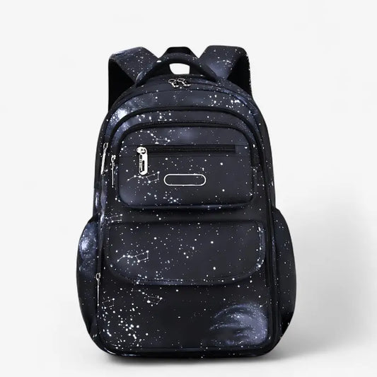 Sac à dos ergonomique noir avec détails motif galaxie – face avant