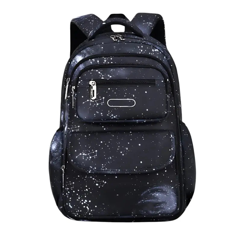 Sac à dos ergonomique noir avec détails motif galaxie – face avant