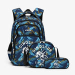 Sac à dos ergonomique 3 pièces garçon dinosaure bleu – École primaire et collège - Vignette | Sacs pour tous