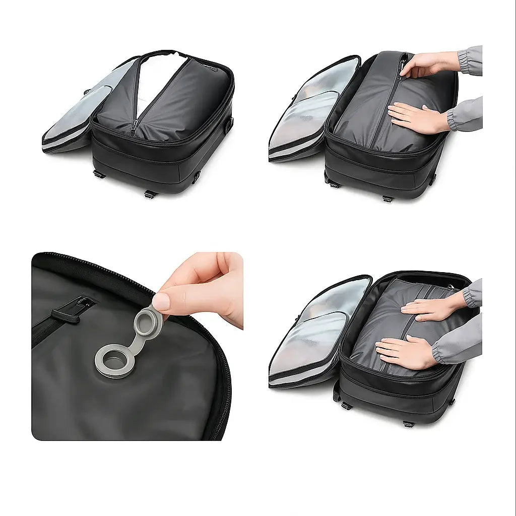 Sac à dos étanche 17 pouces avec démonstration du système de compression sous vide par valve