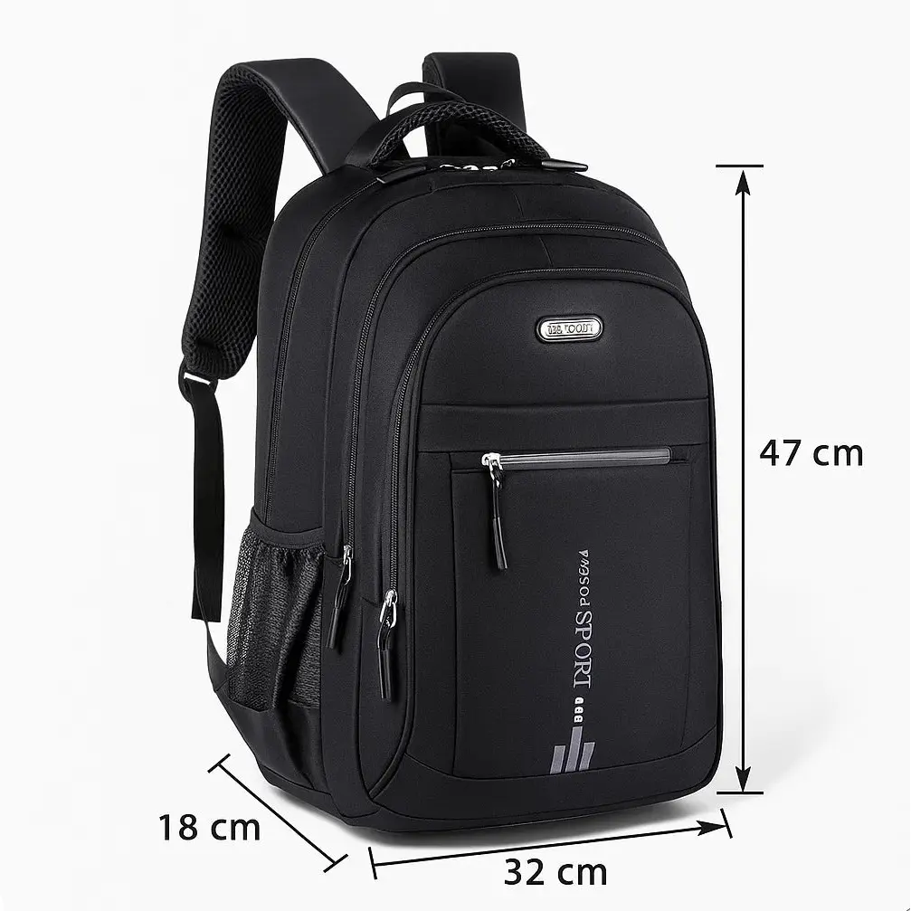 Dimensions du sac à dos étudiant noir 47×32×18 cm