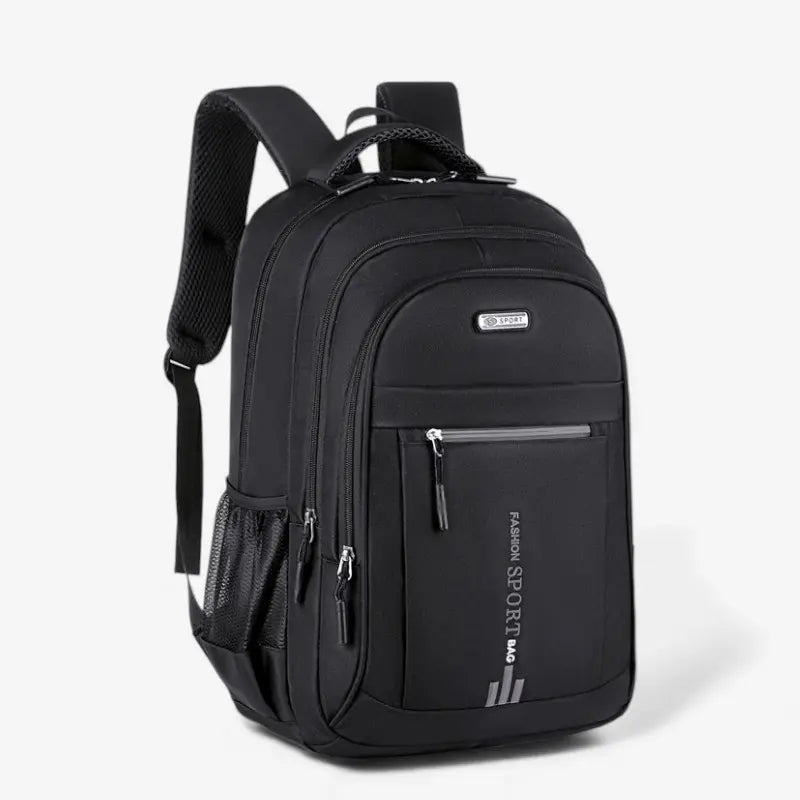 Sac à dos étudiant noir avec multiples compartiments de rangement