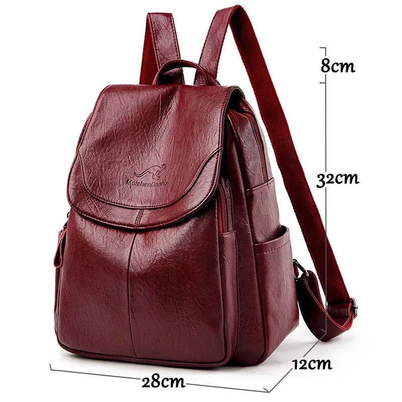 Sac à dos femme en cuir synthétique bordeaux avec dimensions 32 × 28 × 12 cm
