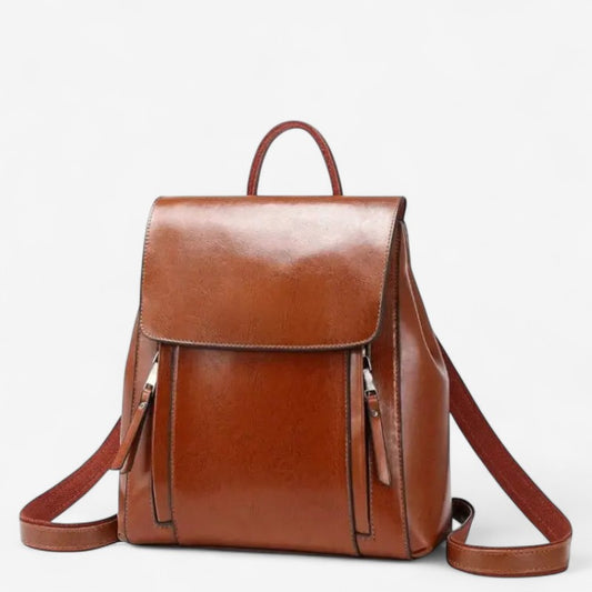 Sac à dos pour femme en cuir véritable marron avec bretelles ajustables et design élégant