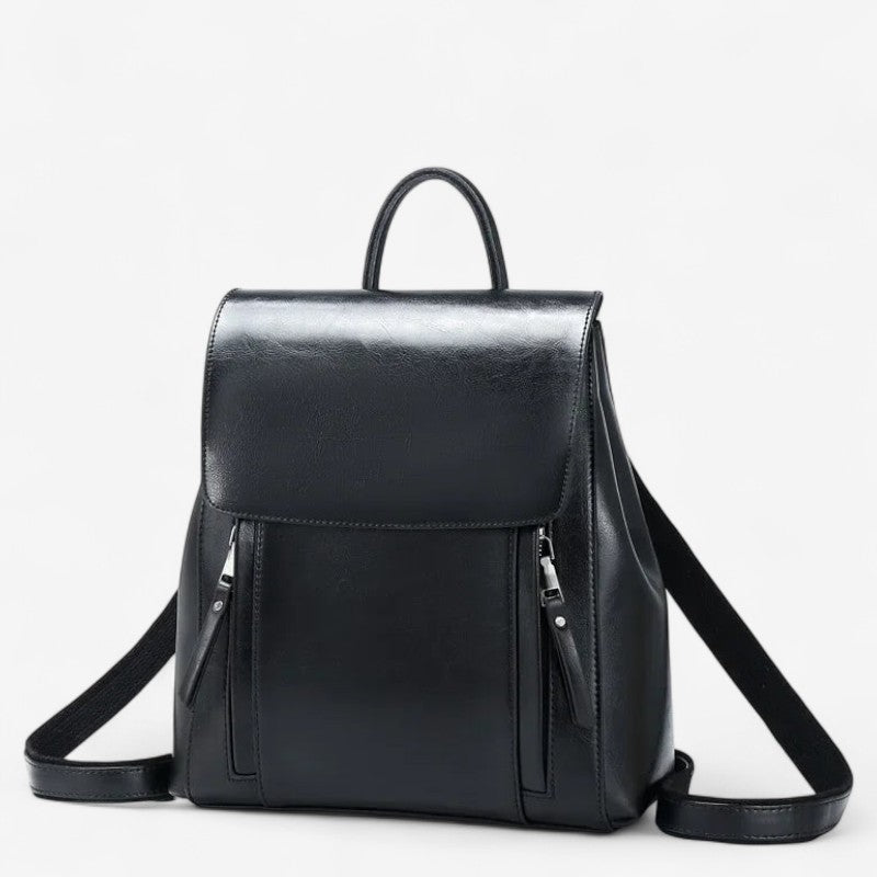 Sac à dos femme en cuir véritable noir élégant avec poignée et bretelles