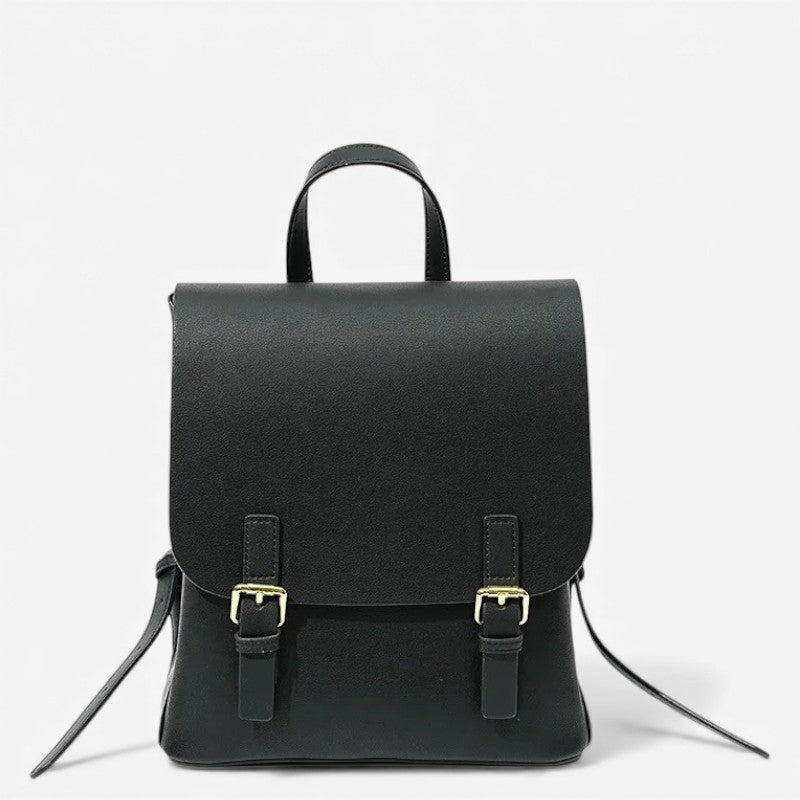 Sac à dos femme noir avec rabat et doubles boucles métalliques
