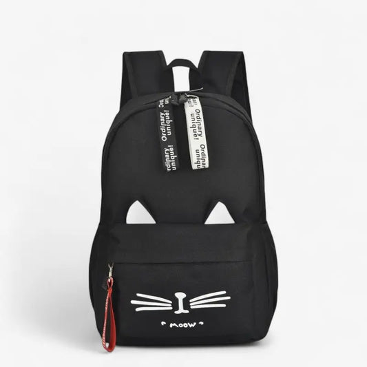 Sac à dos fille noir avec oreilles de chat et motif museau